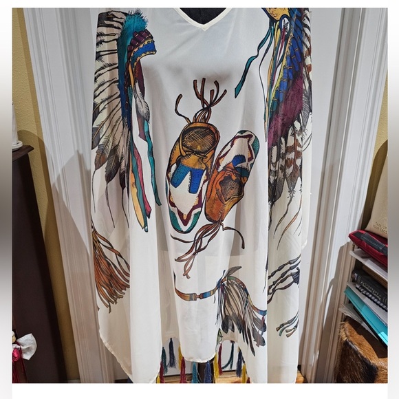 Double D Ranch Tops - Double D Ranch Native American Kimono top Indian headdress moccasins tomahawk